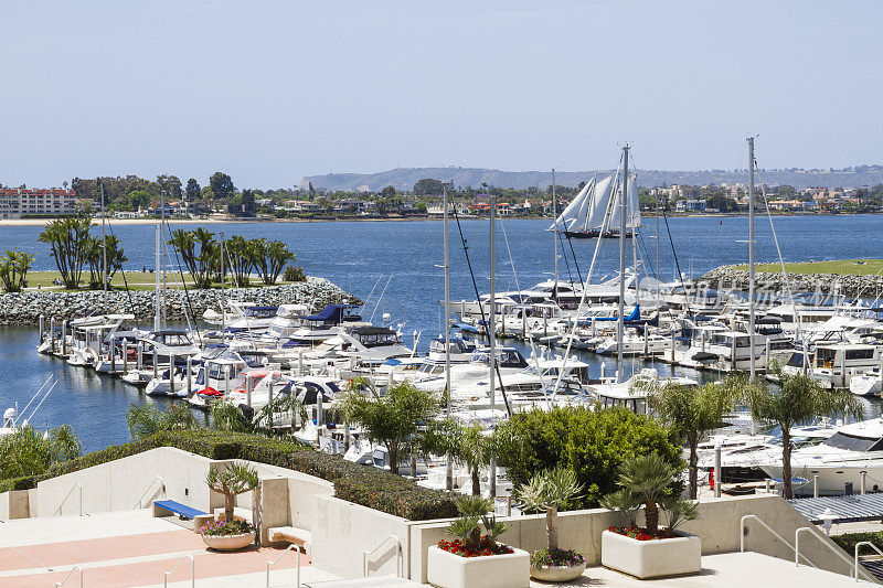 风景-Embarcadero Marina Park San Diego与帆船经过